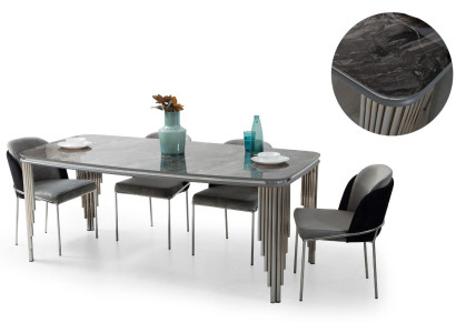 Tavolo da pranzo grigio, set da pranzo di lusso, sedie da pranzo, credenza 6 pezzi.